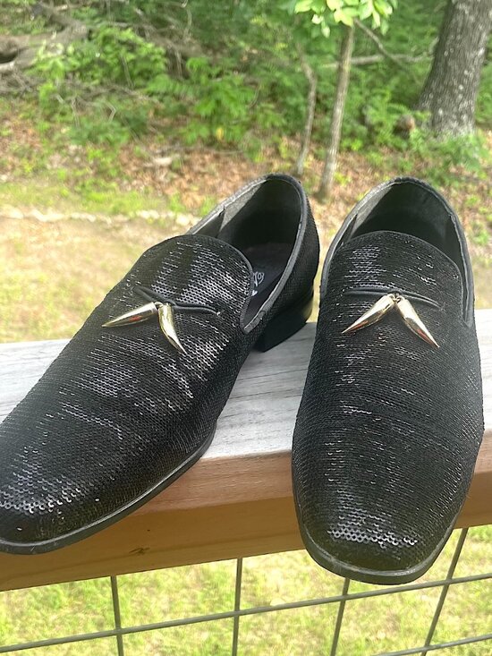 After Midnight Black Sequin Loafer Men 12 Gold Horn Tassel Maximalist Glam main image 15